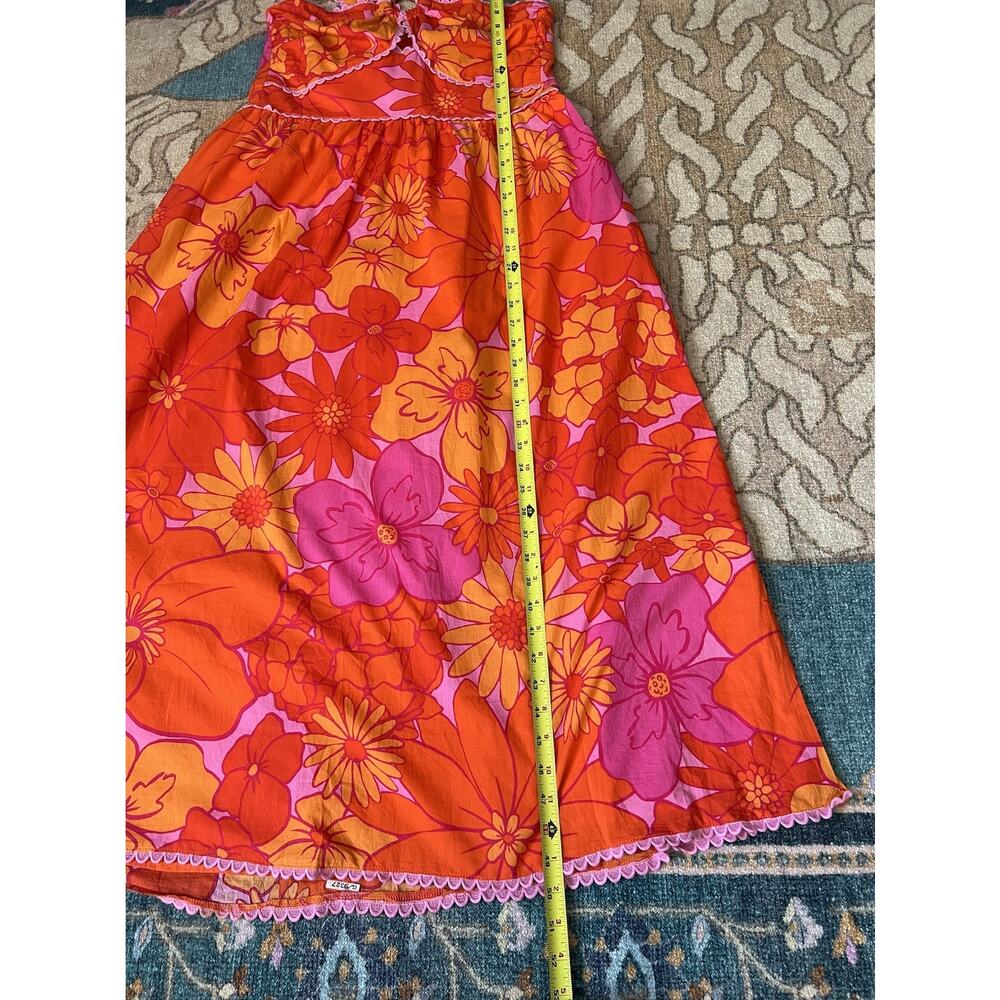 J. MARIE Lizzie Tropical Orange Pink Floral Ric Rac Cross Halter Midi Dress XL - Picture 14 of 15